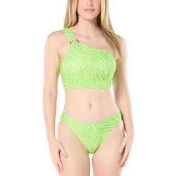NWT Michael Kors one shoulder O-ring top and bottom swimwear in green with anima - Picture 1 of 10